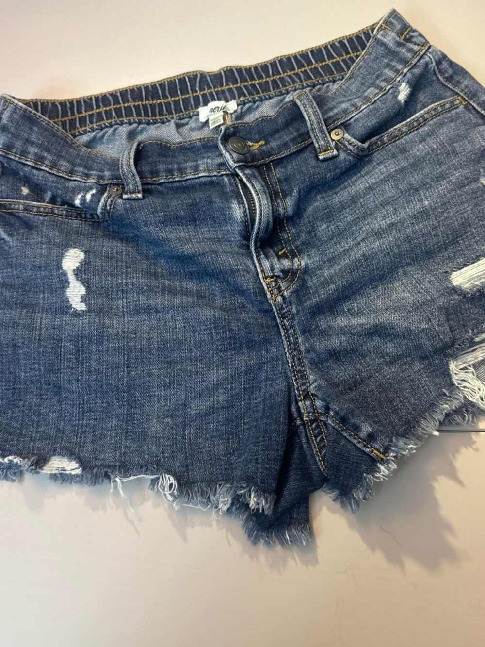 aerie Distressed Blue Denim Jean Shorts